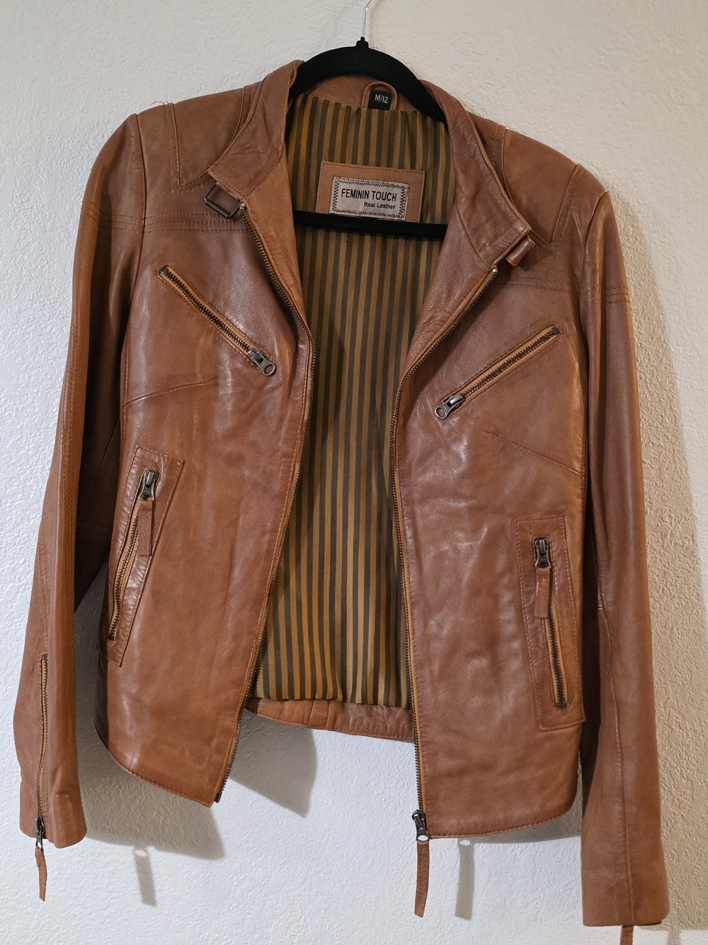 Feminine Touch Men's Tan Leather Biker Jacket